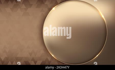 Banner web template luxury style golden circle frame with lighting effect on brown triangles pattern background. Vector illustration Stock Vector
