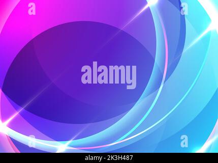 Abstract neon color circles overlapping layered with lighting effect on blue background technology concept. Vector illustration Stock Vector