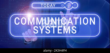 Writing displaying text Communication Systems. Word Written on Flow of Information use of Machine to transmit signals Stock Photo