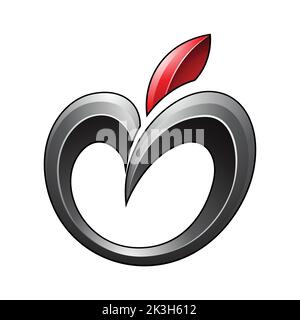 Apple Icon in Shades of Red and Black isolated on a White Background Stock Vector