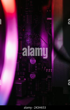 Technology background. Operation of the motherboard and circuits inside the computer Stock Photo