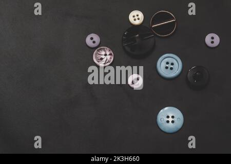 view of many colorful buttons. sewing tailoring. haberdashery accessories. Stock Photo