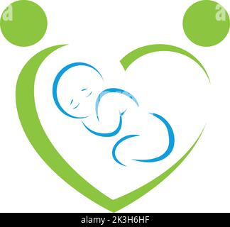 Heart and toddler, child, baby, midwife, pediatrician, logo Stock Vector