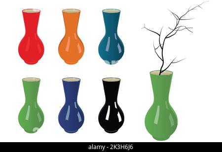 Beautiful colourful vases, Modern ceramic vases isolated on white background Stock Vector