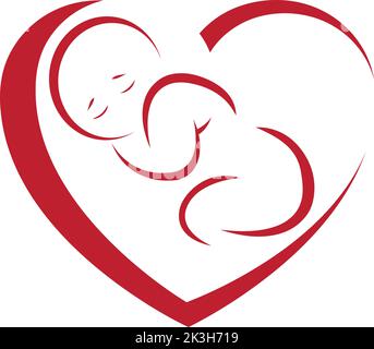 Heart and toddler, child, baby, midwife, pediatrician, logo Stock Vector