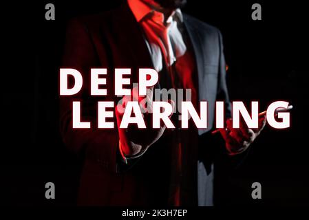 Text sign showing Deep Learning. Business concept Hierarchical Abstractions Artificial Intelligence Algorithm Stock Photo