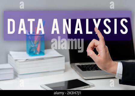 Text caption presenting Data Analysis. Business approach Translate numbers to Analytical Conclusion Forecasting Stock Photo