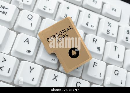 Text caption presenting Personal Apps. Business overview Organizer Online Calendar Private Information Data Stock Photo