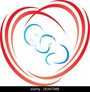 Heart and toddler, child, baby, midwife, pediatrician, logo Stock Vector