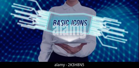 Conceptual caption Basic Icons. Word for pictogram or ideogram displayed on a computer screen or phone Stock Photo