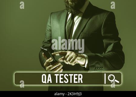 Handwriting text Qa Tester. Concept meaning Quality assurance of an on going project before implementation Stock Photo