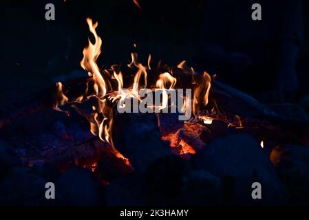 Campfire at night as a close up Stock Photo
