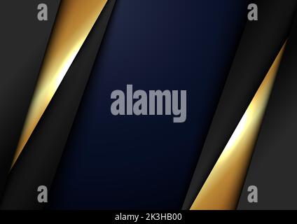 Abstract elegant template black and gold triangle overlapping dimension on dark blue background luxury style. Vector illustration Stock Vector