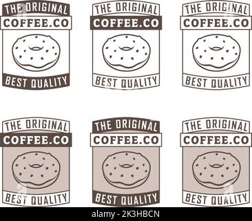Line Art Doughnut or Donut Icon with Text isolated on a White Background Stock Vector