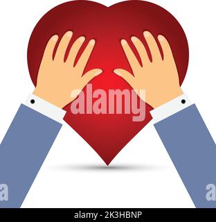 Hands on a red heart, conceptual vector Stock Vector