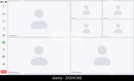 Template video conference user interface, video conference calls window overlay.Seven users. Stock Vector