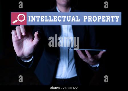 Text sign showing Intellectual Property. Business concept Protect from Unauthorized use Patented work or Idea Stock Photo