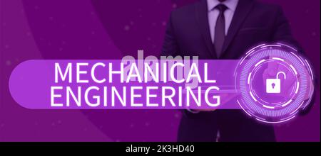 Text caption presenting Mechanical Engineering. Word for deals with Design Manufacture Use of Machines Stock Photo
