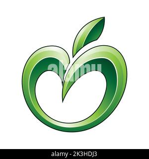 Apple Icon in Glossy Shades of Green isolated on a White Background Stock Vector