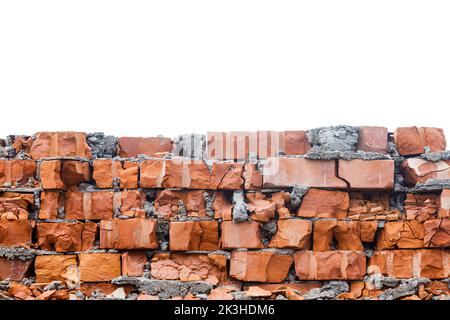 old wall of broken red brick isolated on white background. High quality photo Stock Photo