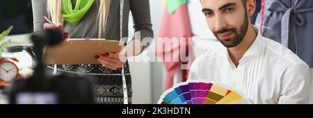 Talented coworkers creating collaboration filming process on videocamera Stock Photo