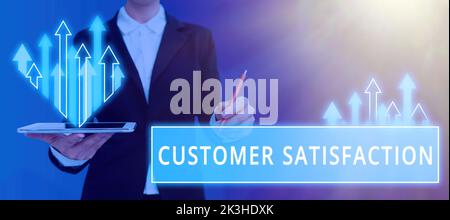 Text caption presenting Customer Satisfaction. Concept meaning Exceed Consumer Expectation Satisfied over services Stock Photo
