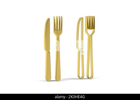 Golden 3d cutlery icon isolated on white background - 3d render Stock Photo