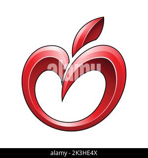 Apple Icon in Glossy Shades of Red isolated on a White Background Stock Vector