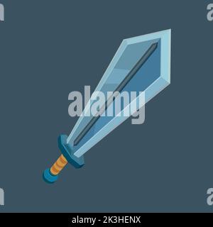 cartoon game sword, Cartoon sword for game on dark background, vector illustration Stock Vector