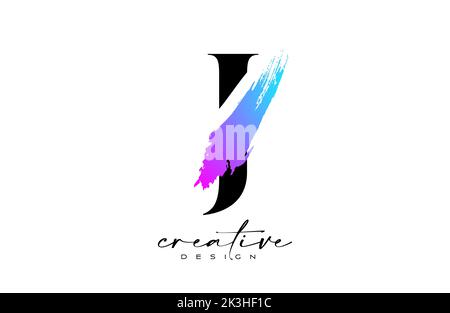 Brush Letter A logo desgn with Artistic Colorful Blue Purple Paintbrush Stroke Vector. Elegant Initial Modern A Logo Icon Idea with Serif Font Vector Stock Vector