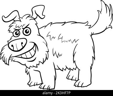 Black and white cartoon illustration of shaggy dog comic animal character coloring page Stock Vector