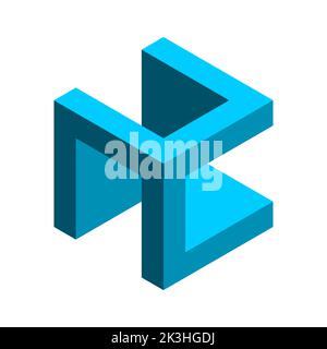 Blue geometric cube shape with three separate rooms. Hexagonal geometric shape. Construction, building, architecture industry symbol. Vector Stock Vector