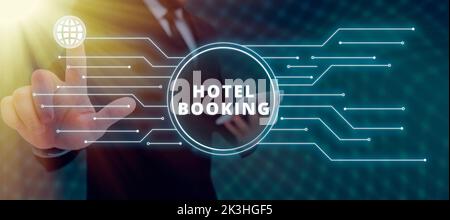 Text sign showing Hotel Booking. Word for Online Reservations Presidential Suite De Luxe Hospitality Stock Photo