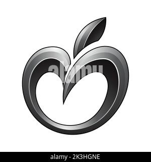 Apple Icon in Glossy Shades of Black isolated on a White Background Stock Vector