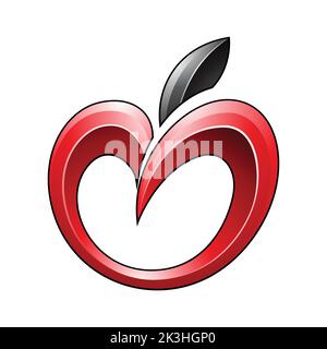 Apple Icon in Shades of Black and Red isolated on a White Background Stock Vector