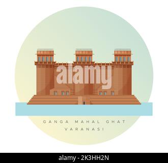 Varanasi City - Ganga Mahal Ghat -  Icon Illustration as EPS 10 File Stock Vector