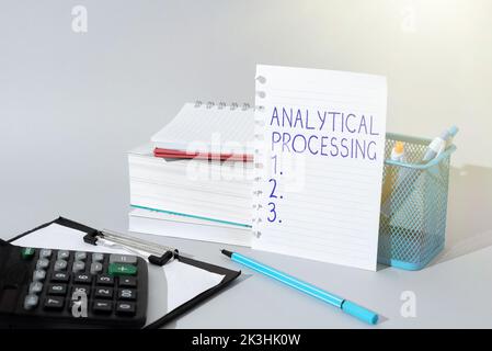 Sign displaying Analytical Processing. Business overview easily View Write Reports Data Mining and Discovery Stock Photo