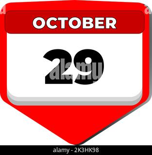 29 October vector icon calendar day. 29 date of October. Twenty ninth day of October. 29th date number. 29 day calendar. Twenty nine date Stock Vector