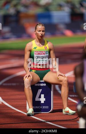 Modesta Justė Morauskaitė participating in the 400 meters of the European Athletics Championships in Munich 2022. Stock Photo