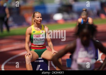 Modesta Justė Morauskaitė participating in the 400 meters of the European Athletics Championships in Munich 2022. Stock Photo