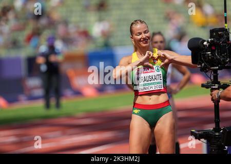 Modesta Justė Morauskaitė participating in the 400 meters of the European Athletics Championships in Munich 2022. Stock Photo