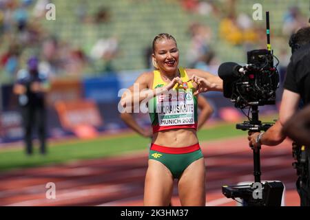 Modesta Justė Morauskaitė participating in the 400 meters of the European Athletics Championships in Munich 2022. Stock Photo