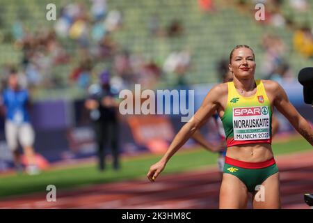 Modesta Justė Morauskaitė participating in the 400 meters of the European Athletics Championships in Munich 2022. Stock Photo