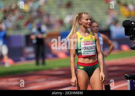 Modesta Justė Morauskaitė participating in the 400 meters of the European Athletics Championships in Munich 2022. Stock Photo