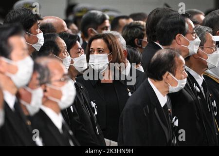 Tokyo, Japan. 27th Sep, 2022. US Vice President Kamala Harris (C) attends the state funeral of former Japanese prime minister Shinzo Abe at the Nippon Budokan in Tokyo on September 27, 2022. (Credit Image: © POOL via ZUMA Press Wire) Stock Photo