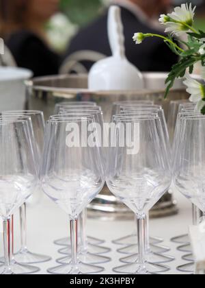 Wine glasses on the table in the restaurant Stock Photo