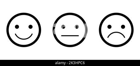 Emoticons set. Happy, Smile, Sad, Unhappy Faces Pictogram. Line vector illustration Stock Vector