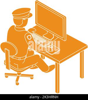security or guard sitting working at computer Stock Vector