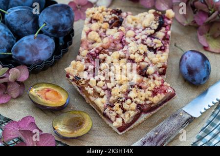 plum cake with yeast dough and crumbles,  German plum cake Stock Photo