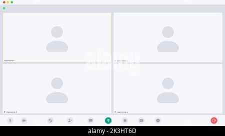 Video chat interface, user web video call window. Concept of social remote media, remote communication, video content. Stock Vector